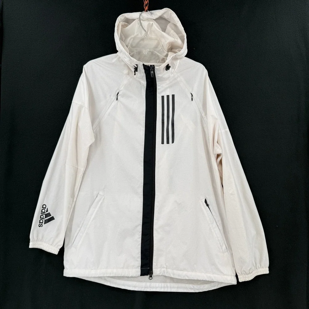 Adidas Windbreaker Jacket Mens Large White Full Zip ID WND Ripstop DZ0048